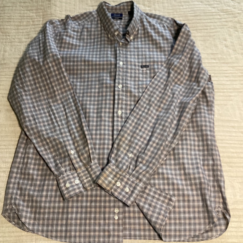 Faconnable Classique grey and orange plaid cotton shirt